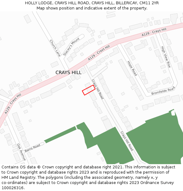 HOLLY LODGE, CRAYS HILL ROAD, CRAYS HILL, BILLERICAY, CM11 2YR: Location map and indicative extent of plot