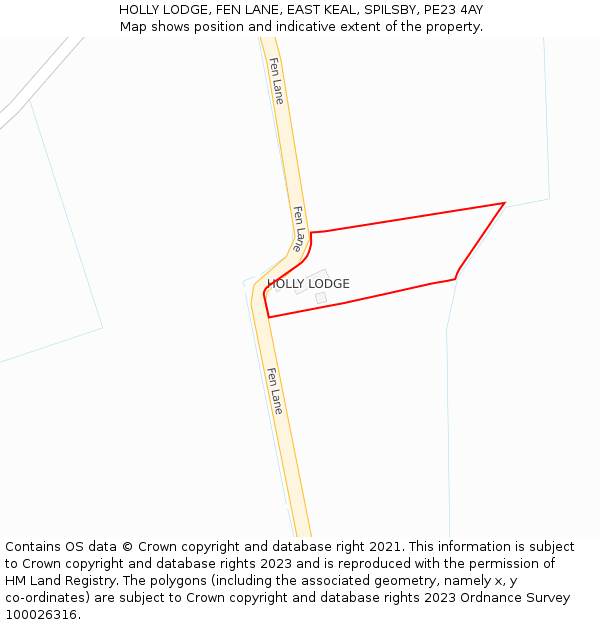 HOLLY LODGE, FEN LANE, EAST KEAL, SPILSBY, PE23 4AY: Location map and indicative extent of plot