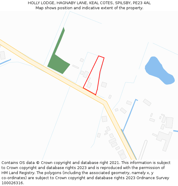 HOLLY LODGE, HAGNABY LANE, KEAL COTES, SPILSBY, PE23 4AL: Location map and indicative extent of plot