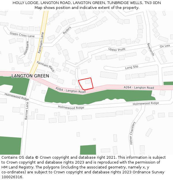 HOLLY LODGE, LANGTON ROAD, LANGTON GREEN, TUNBRIDGE WELLS, TN3 0DN: Location map and indicative extent of plot