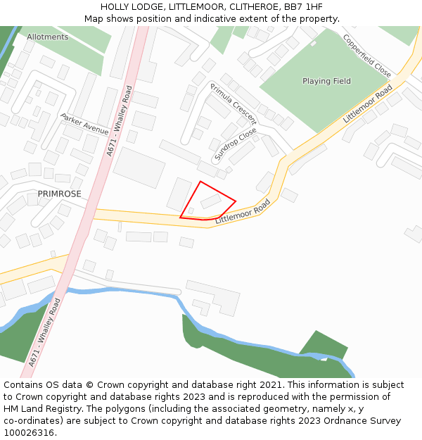 HOLLY LODGE, LITTLEMOOR, CLITHEROE, BB7 1HF: Location map and indicative extent of plot