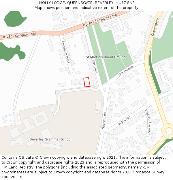 HOLLY LODGE, QUEENSGATE, BEVERLEY, HU17 8NE: Location map and indicative extent of plot
