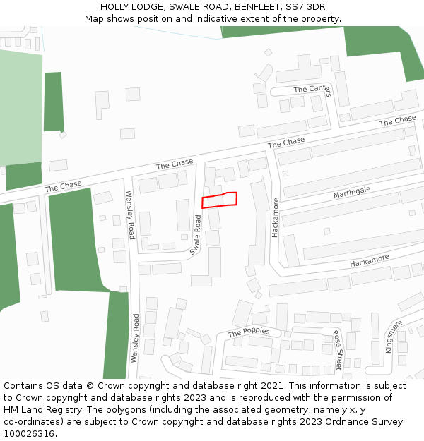 HOLLY LODGE, SWALE ROAD, BENFLEET, SS7 3DR: Location map and indicative extent of plot