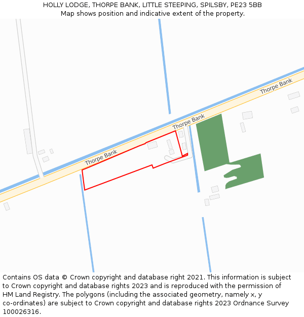 HOLLY LODGE, THORPE BANK, LITTLE STEEPING, SPILSBY, PE23 5BB: Location map and indicative extent of plot