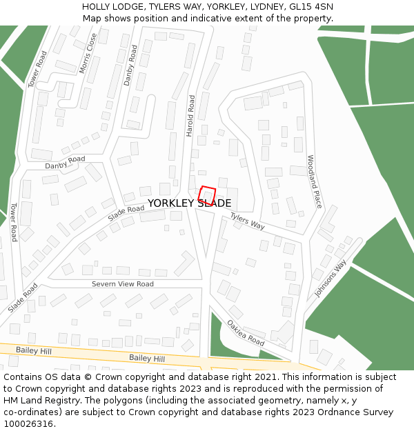 HOLLY LODGE, TYLERS WAY, YORKLEY, LYDNEY, GL15 4SN: Location map and indicative extent of plot