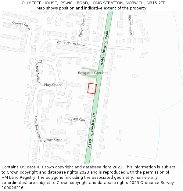 HOLLY TREE HOUSE, IPSWICH ROAD, LONG STRATTON, NORWICH, NR15 2TF: Location map and indicative extent of plot