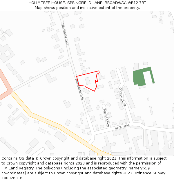 HOLLY TREE HOUSE, SPRINGFIELD LANE, BROADWAY, WR12 7BT: Location map and indicative extent of plot