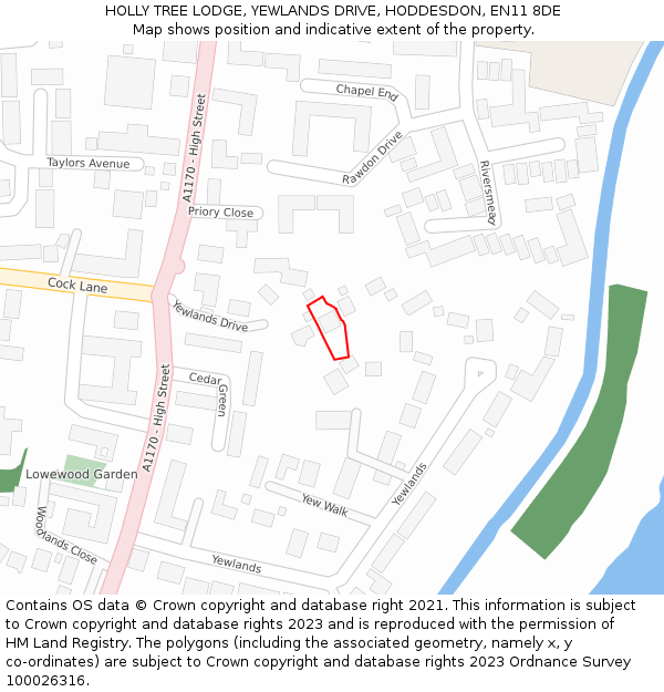 HOLLY TREE LODGE, YEWLANDS DRIVE, HODDESDON, EN11 8DE: Location map and indicative extent of plot