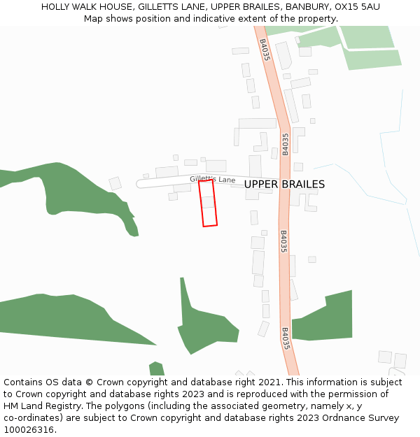 HOLLY WALK HOUSE, GILLETTS LANE, UPPER BRAILES, BANBURY, OX15 5AU: Location map and indicative extent of plot