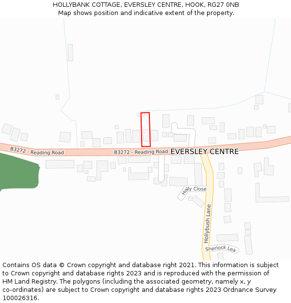 HOLLYBANK COTTAGE, EVERSLEY CENTRE, HOOK, RG27 0NB: Location map and indicative extent of plot