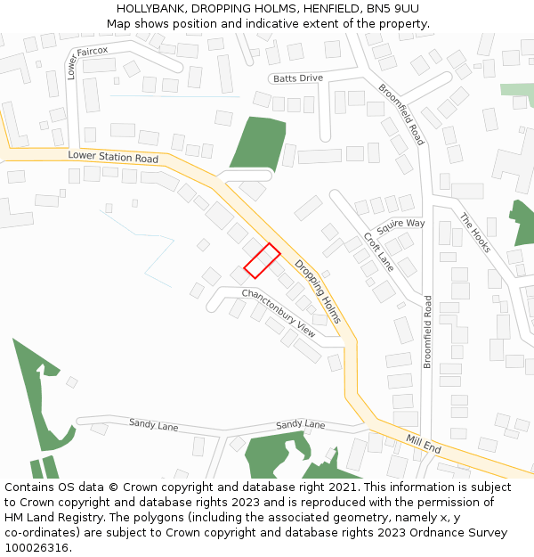 HOLLYBANK, DROPPING HOLMS, HENFIELD, BN5 9UU: Location map and indicative extent of plot