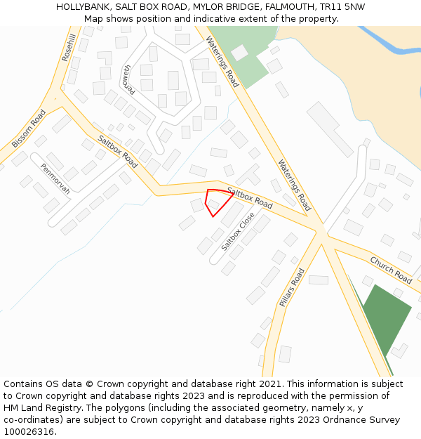 HOLLYBANK, SALT BOX ROAD, MYLOR BRIDGE, FALMOUTH, TR11 5NW: Location map and indicative extent of plot