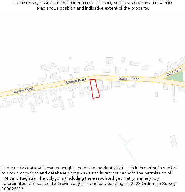 HOLLYBANK, STATION ROAD, UPPER BROUGHTON, MELTON MOWBRAY, LE14 3BQ: Location map and indicative extent of plot