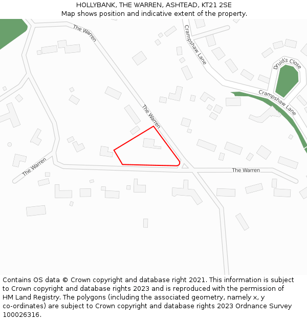HOLLYBANK, THE WARREN, ASHTEAD, KT21 2SE: Location map and indicative extent of plot