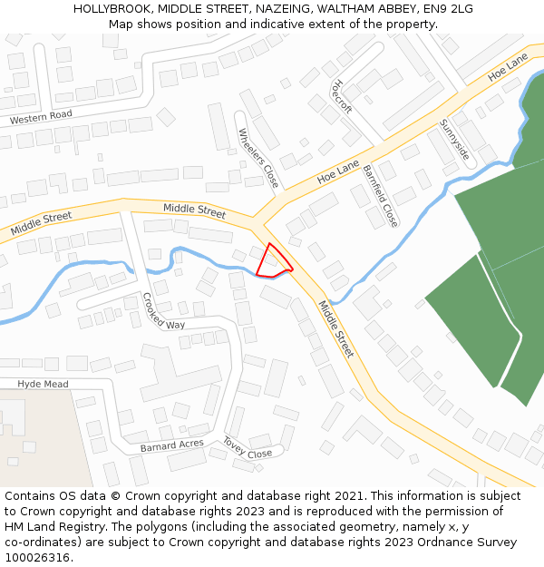 HOLLYBROOK, MIDDLE STREET, NAZEING, WALTHAM ABBEY, EN9 2LG: Location map and indicative extent of plot