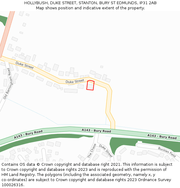 HOLLYBUSH, DUKE STREET, STANTON, BURY ST EDMUNDS, IP31 2AB: Location map and indicative extent of plot