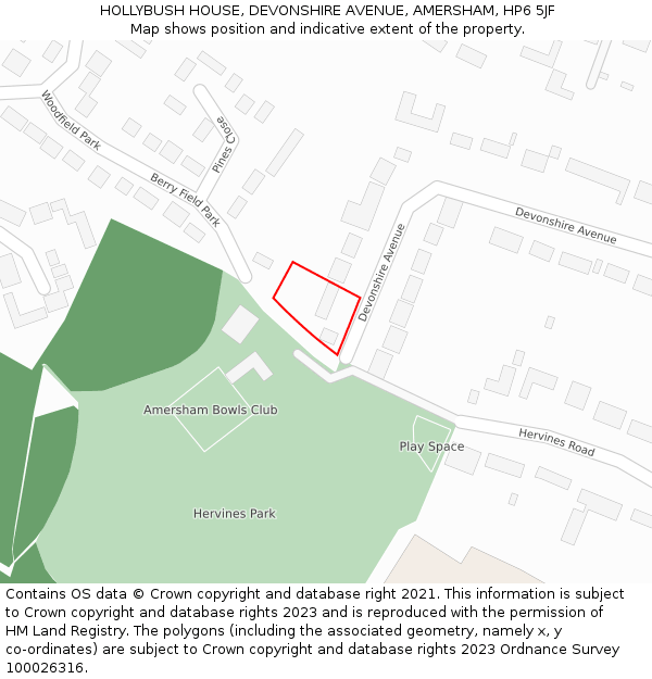 HOLLYBUSH HOUSE, DEVONSHIRE AVENUE, AMERSHAM, HP6 5JF: Location map and indicative extent of plot