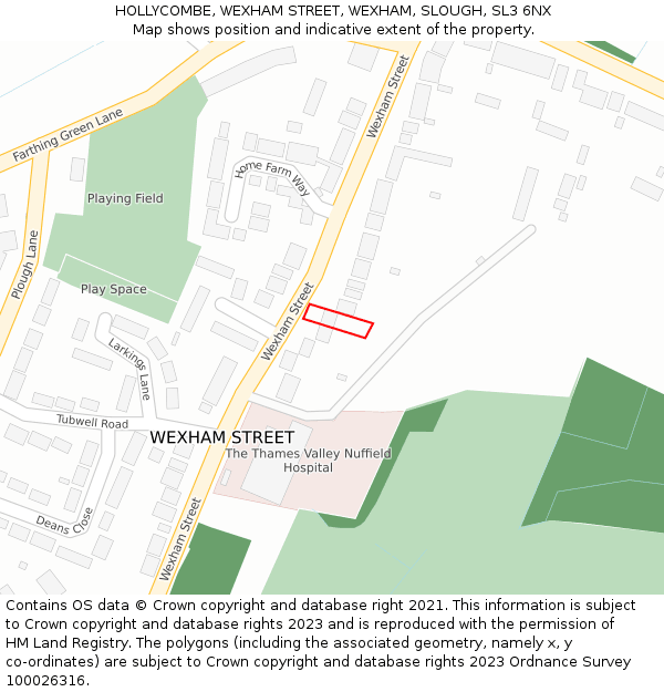 HOLLYCOMBE, WEXHAM STREET, WEXHAM, SLOUGH, SL3 6NX: Location map and indicative extent of plot