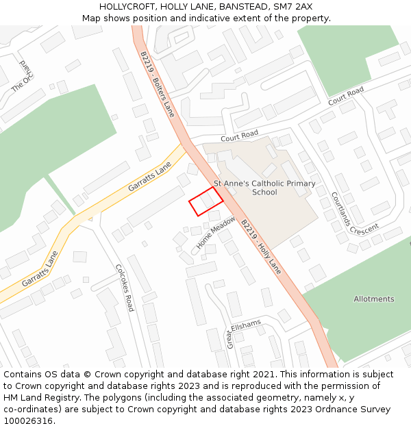HOLLYCROFT, HOLLY LANE, BANSTEAD, SM7 2AX: Location map and indicative extent of plot