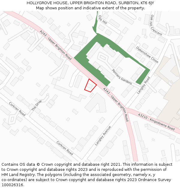 HOLLYGROVE HOUSE, UPPER BRIGHTON ROAD, SURBITON, KT6 6JY: Location map and indicative extent of plot