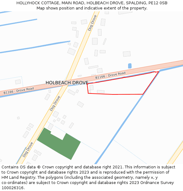 HOLLYHOCK COTTAGE, MAIN ROAD, HOLBEACH DROVE, SPALDING, PE12 0SB: Location map and indicative extent of plot