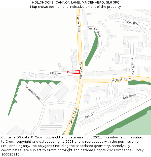 HOLLYHOCKS, CANNON LANE, MAIDENHEAD, SL6 3PQ: Location map and indicative extent of plot