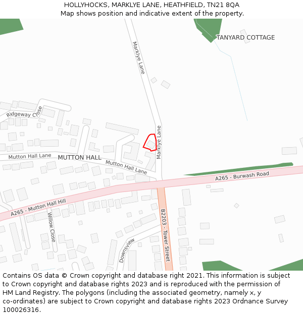 HOLLYHOCKS, MARKLYE LANE, HEATHFIELD, TN21 8QA: Location map and indicative extent of plot