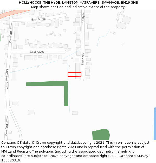 HOLLYHOCKS, THE HYDE, LANGTON MATRAVERS, SWANAGE, BH19 3HE: Location map and indicative extent of plot