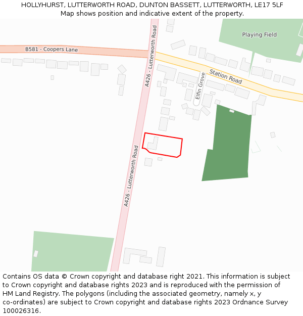 HOLLYHURST, LUTTERWORTH ROAD, DUNTON BASSETT, LUTTERWORTH, LE17 5LF: Location map and indicative extent of plot