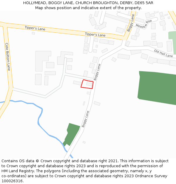 HOLLYMEAD, BOGGY LANE, CHURCH BROUGHTON, DERBY, DE65 5AR: Location map and indicative extent of plot