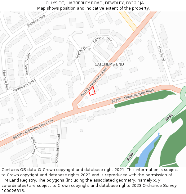 HOLLYSIDE, HABBERLEY ROAD, BEWDLEY, DY12 1JA: Location map and indicative extent of plot