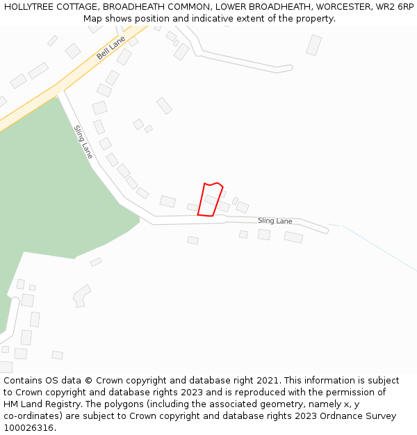 HOLLYTREE COTTAGE, BROADHEATH COMMON, LOWER BROADHEATH, WORCESTER, WR2 6RP: Location map and indicative extent of plot