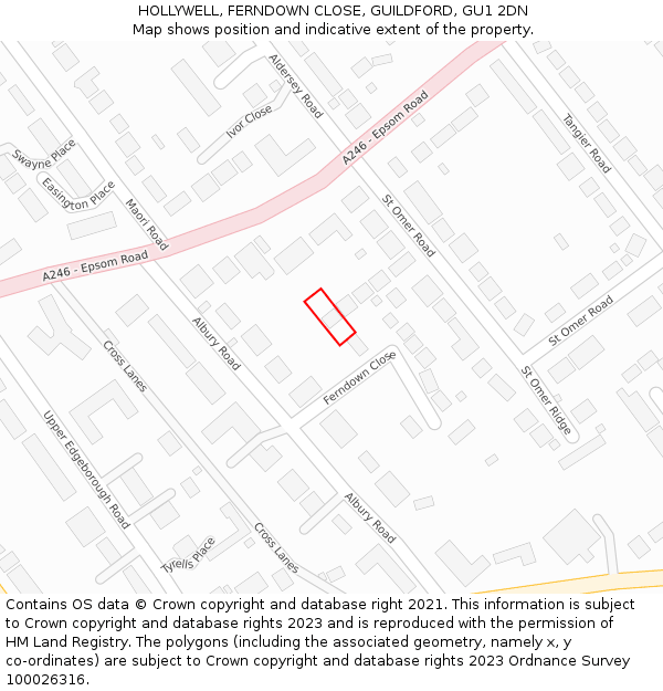 HOLLYWELL, FERNDOWN CLOSE, GUILDFORD, GU1 2DN: Location map and indicative extent of plot