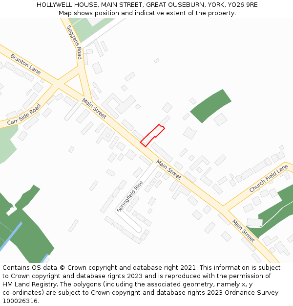 HOLLYWELL HOUSE, MAIN STREET, GREAT OUSEBURN, YORK, YO26 9RE: Location map and indicative extent of plot