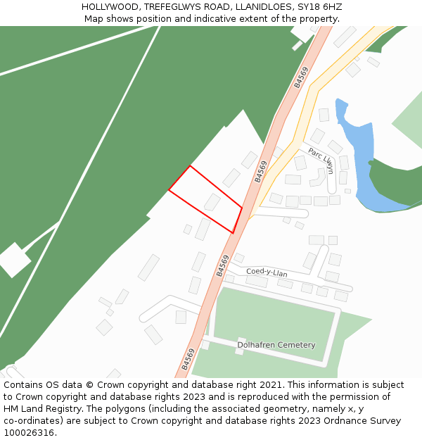 HOLLYWOOD, TREFEGLWYS ROAD, LLANIDLOES, SY18 6HZ: Location map and indicative extent of plot