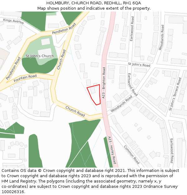 HOLMBURY, CHURCH ROAD, REDHILL, RH1 6QA: Location map and indicative extent of plot