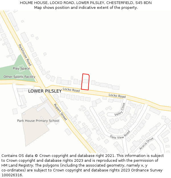 HOLME HOUSE, LOCKO ROAD, LOWER PILSLEY, CHESTERFIELD, S45 8DN: Location map and indicative extent of plot