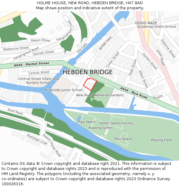 HOLME HOUSE, NEW ROAD, HEBDEN BRIDGE, HX7 8AD: Location map and indicative extent of plot