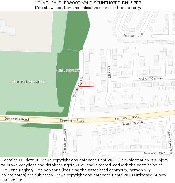 HOLME LEA, SHERWOOD VALE, SCUNTHORPE, DN15 7EB: Location map and indicative extent of plot