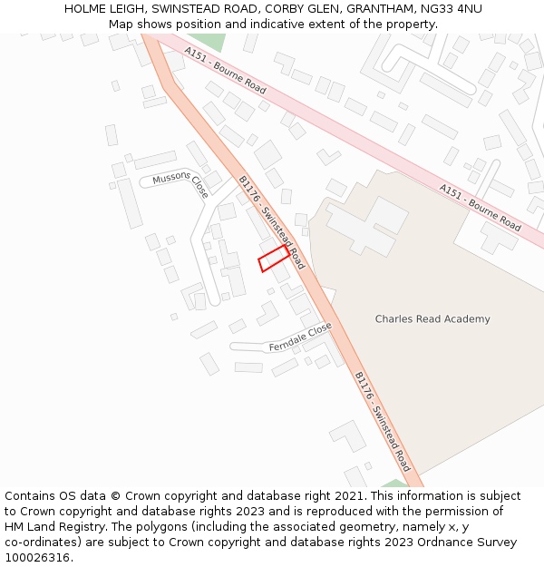 HOLME LEIGH, SWINSTEAD ROAD, CORBY GLEN, GRANTHAM, NG33 4NU: Location map and indicative extent of plot