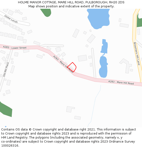 HOLME MANOR COTTAGE, MARE HILL ROAD, PULBOROUGH, RH20 2DS: Location map and indicative extent of plot