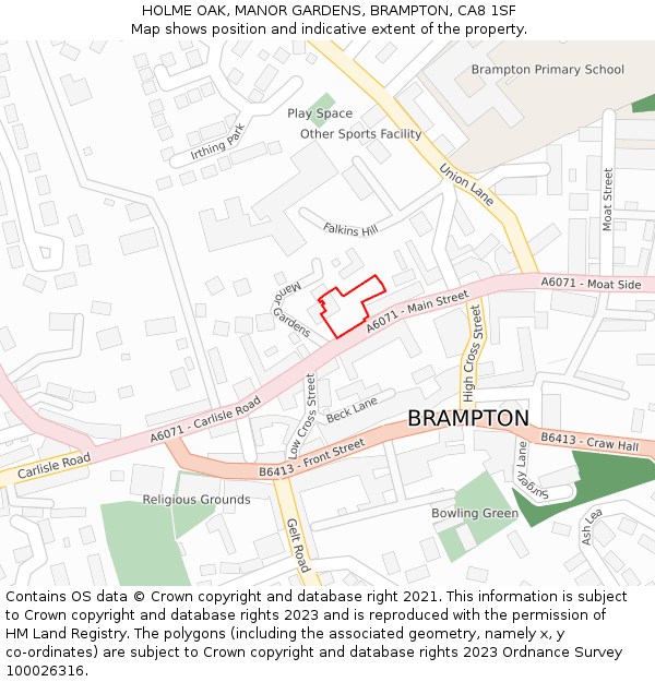 HOLME OAK, MANOR GARDENS, BRAMPTON, CA8 1SF: Location map and indicative extent of plot