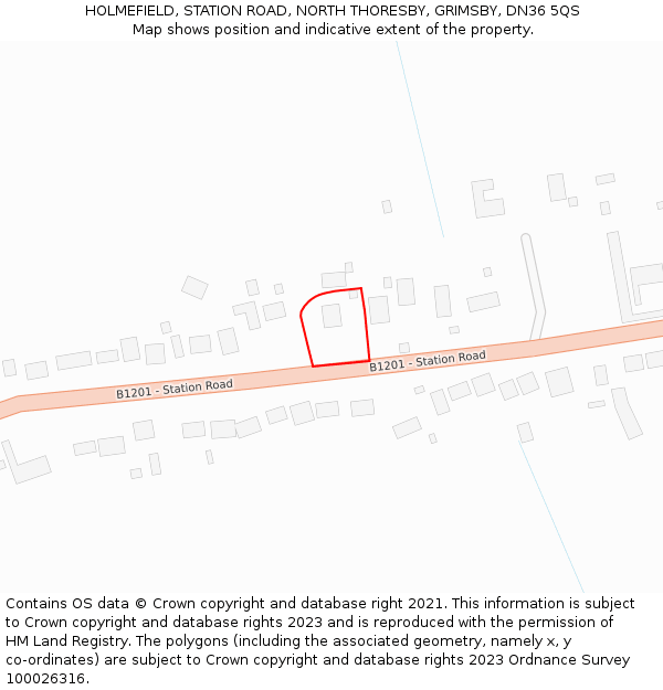 HOLMEFIELD, STATION ROAD, NORTH THORESBY, GRIMSBY, DN36 5QS: Location map and indicative extent of plot