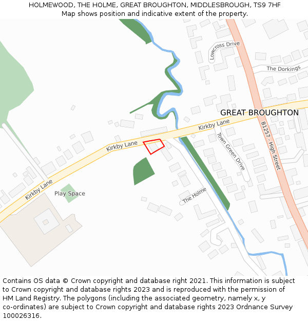 HOLMEWOOD, THE HOLME, GREAT BROUGHTON, MIDDLESBROUGH, TS9 7HF: Location map and indicative extent of plot