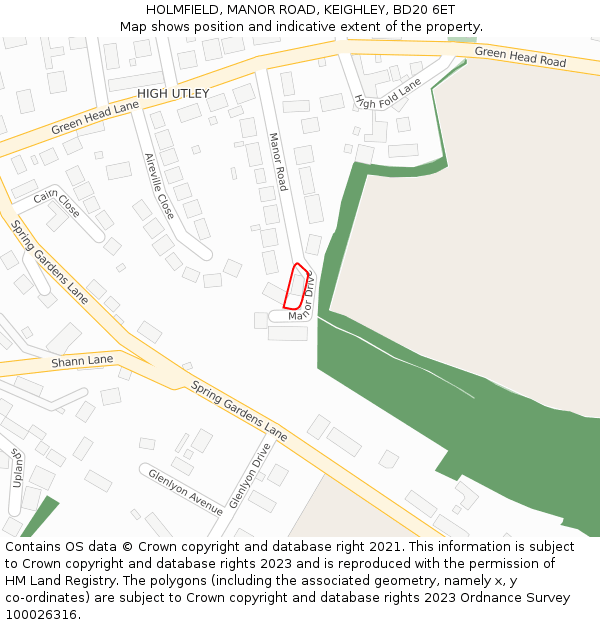 HOLMFIELD, MANOR ROAD, KEIGHLEY, BD20 6ET: Location map and indicative extent of plot