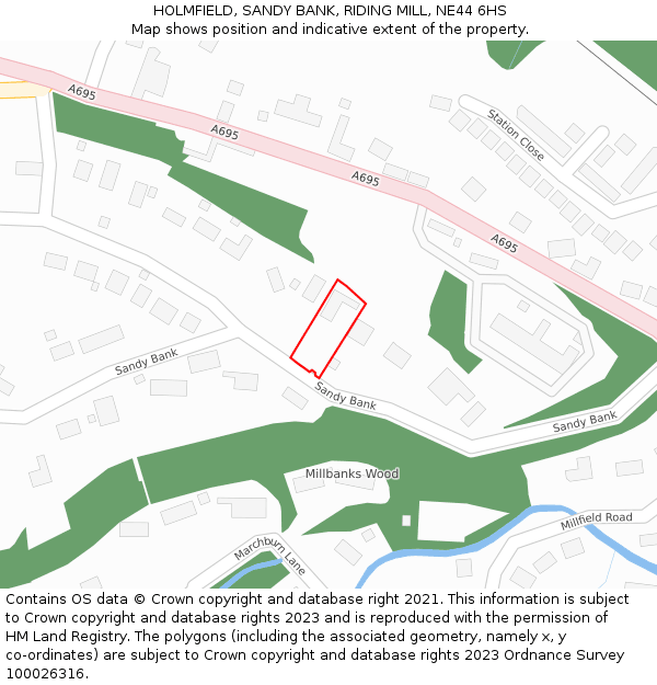 HOLMFIELD, SANDY BANK, RIDING MILL, NE44 6HS: Location map and indicative extent of plot