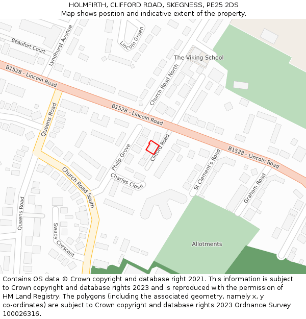 HOLMFIRTH, CLIFFORD ROAD, SKEGNESS, PE25 2DS: Location map and indicative extent of plot