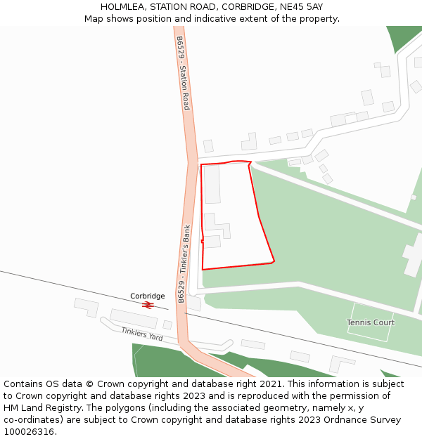 HOLMLEA, STATION ROAD, CORBRIDGE, NE45 5AY: Location map and indicative extent of plot
