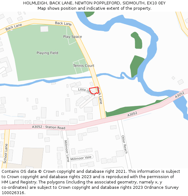 HOLMLEIGH, BACK LANE, NEWTON POPPLEFORD, SIDMOUTH, EX10 0EY: Location map and indicative extent of plot