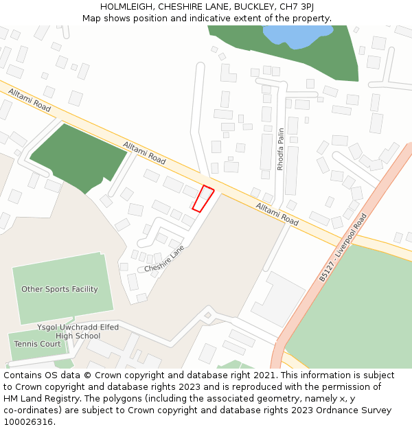 HOLMLEIGH, CHESHIRE LANE, BUCKLEY, CH7 3PJ: Location map and indicative extent of plot